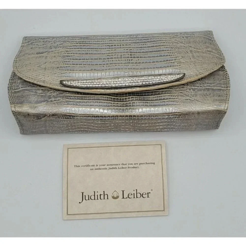 Vintage Judith Leiber Metallic Lizard Crystal Grannycore Eyeglass Case